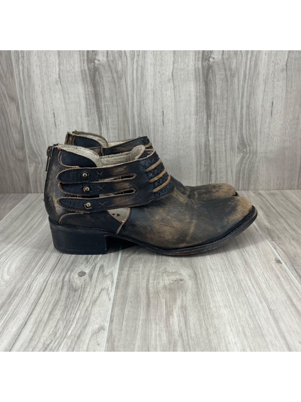 Freebird Ankle Boots Womens 9 Slay Brown Distressed Leather Zip Booties